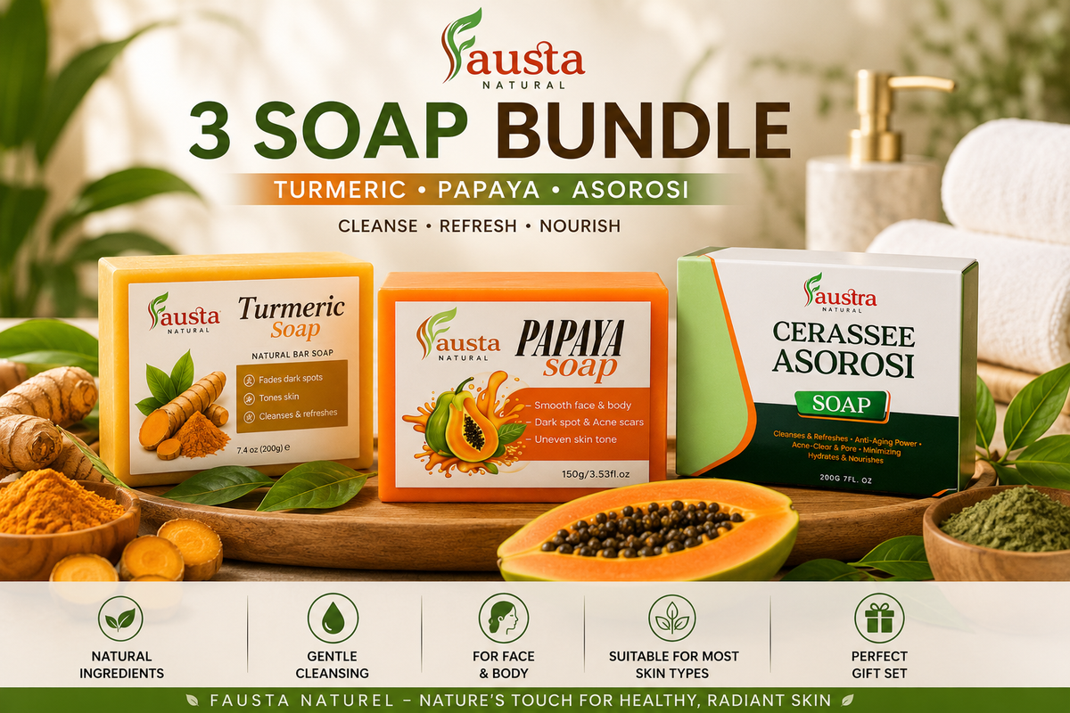 Fausta Naturel 3 Soap Bundle – Turmeric, Papaya & Asorosi